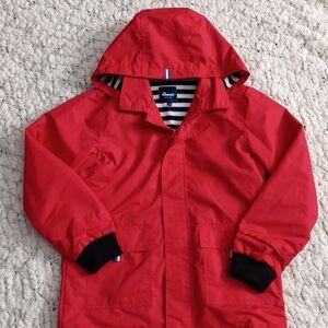 Hiheart Classic Red Kid Raincoat Hood Zip-up And Pockets Lightweight Size 7-8